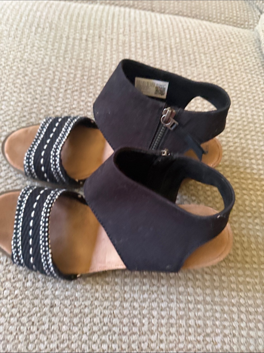 Toms Black Suede Ankle-Cuff Sandals with Braided Straps